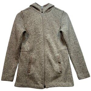 Lands' End Womens Fleece Full Zip Hooded Jacket Long Sleeve Size S Heathered Tan